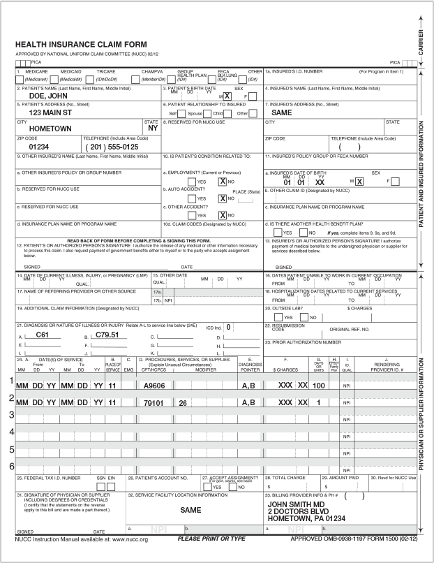 Health insurance claim form document