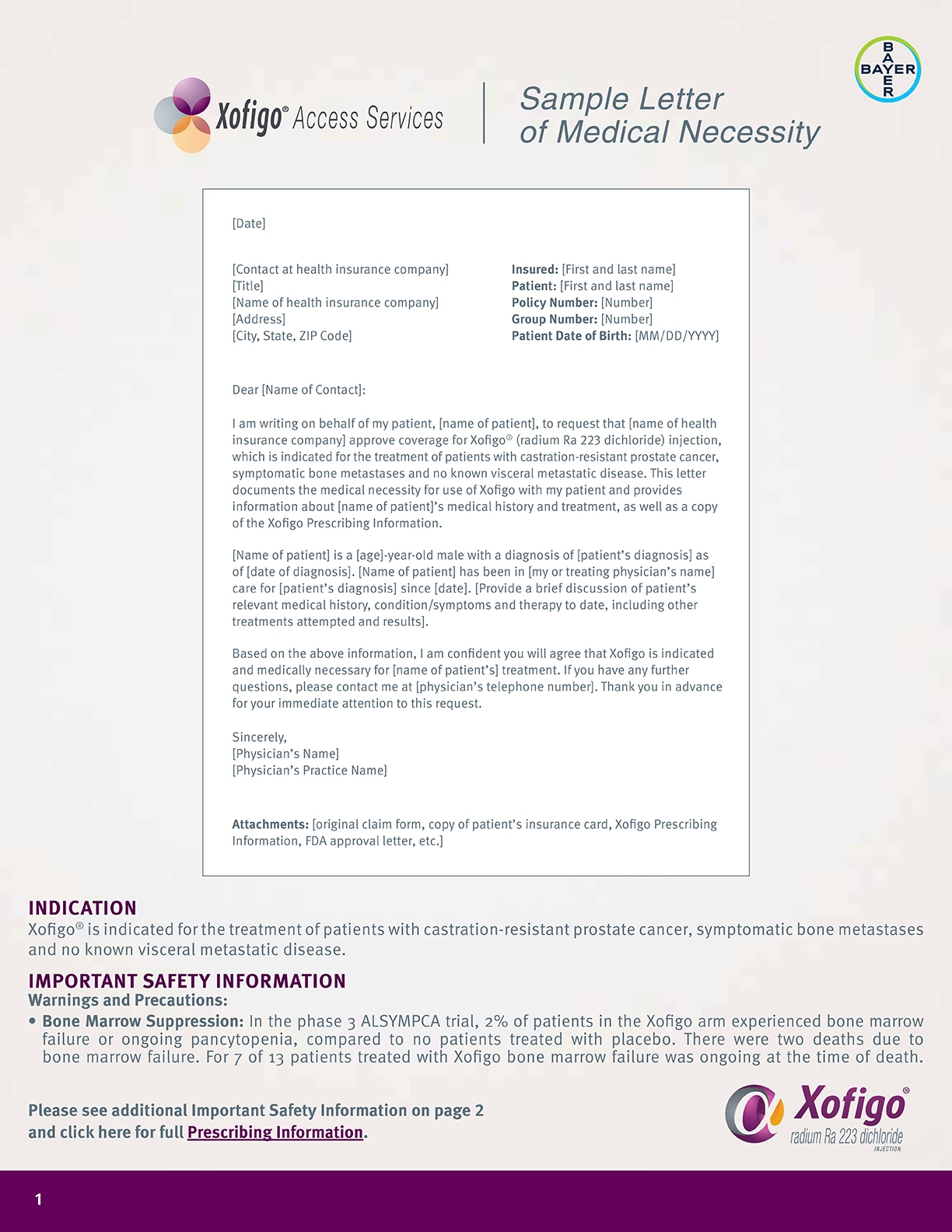 Xofigo® sample letter of medical necessity